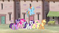 Mane Six continue through the village S5E1