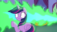 Spike's fire breath blows behind Twilight S8E11