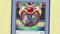 Twilight and AJ dragging Fluttershy to haunted house EG2