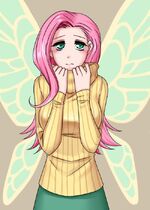 93945 safe fluttershy humanized breasts winged-humanization hootershy artist-apzzang