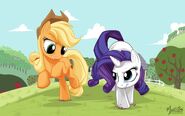 Applejack and rarity run by mysticalpha-d5gu1h3