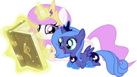 Princess Celestia and Princess Luna filly reading book.