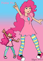 Human version of Pinkie Pie, with a Pokémon Trainer sprite of her, redrawn.