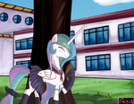 Princess Celestia as a schoolgirl fan art by dragk.