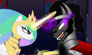 From the Silly Filly Studios video "Fall of the Crystal Empire" showing King Sombra's shadow magic as Celestia's pike passes harmlessly through his body