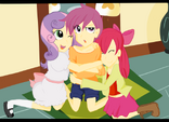 The human Cutie Mark Crusaders in a group hug