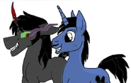 Royal and Sombra.png (79 KB) (Drawn by VA Bobby G.) His ponysona with King Sombra, drawn by Bobby in 2014.