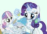 Sweetie Belle and Rarity give Opal a bath.