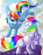 Rainbow Dash flying next to Metal Rainbow Dash