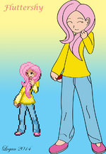 Human version of Fluttershy, with a Pokémon Trainer sprite of her, redrawn.