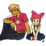 Human Big Macintosh with human Apple Bloom.