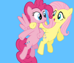 Fluttershy with a winged Pinkie Pie