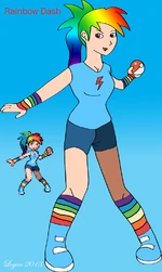 Human version of Rainbow Dash, with a Pokémon Trainer sprite of her, redrawn.
