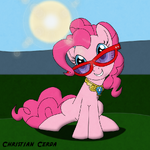 Pinkie with her Element and red-framed glasses
