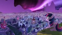 Twilight Sparkle is having a view at Ponyville on a hill wallpaper fan art by gigasparkle.