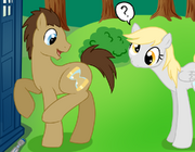 Derpy looking at the Doctor's cutie mark