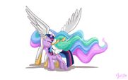 Princess Celestia give her most faithful student and her beautiful goddaughter, Twilight Sparkle a very warm hug.
