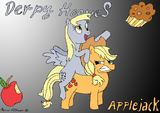 A redrawn version of Derpy Hooves riding on AJ