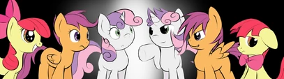 The Cutie Mark Crusaders meet their masculine counterparts