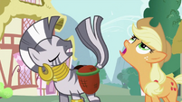 Applejack nudging Zecora's tail S2E06