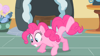 Pinkie with her hoof inside the hole S1E25