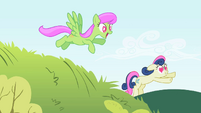 The ponies run towards Smarty Pants S2E03