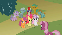 Cutie Mark Crusaders being laughed at by the class S2E01