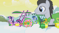 Lucky and Noteworthy stare at Twilight's magic plough S1E11