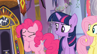 Pinkie Pie putting hoof to mouth S2E01