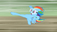 Rainbow Dash about to kick the old barn S2E03