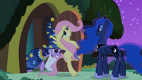 Twilight pushes Fluttershy towards Princess Luna S2E04