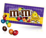 Yellow the wrapper of Dark Chocolate Peanut M&Ms Before the redesign