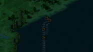 One of PsiCorps' tricks in this challenge, some of their vehicles like Lasher Tanks are capable of traversing over water.