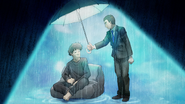 Serizawa recieve an umbrella from Toichiro