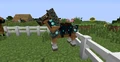 A horse equipped with diamond horse armor.