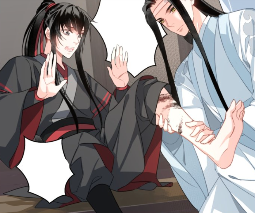 A patchwork that clarifies how Wei Wuxian ended up in the bushes, with Lan  Wangji lying on him. 😇 (manhua, chapters 255&256) (reposted with one of  the uncensored kisses 💖) : r/MoDaoZuShi
