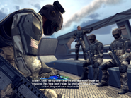 (L-R) Blake, Walker, and two US Army soldiers aboard a US landing craft in the opening cutscene for Red Summit in Hawaii.