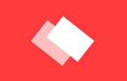 start id: A bright red flag with two tilted squares in the middle. One square sits a little over the top of the other, the one in front being white while the one behind being a pale pink colour