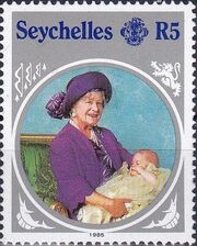 Stamp of Seychelles - 1985 - Colnect 537390 - Queen Mother with Prince Henry