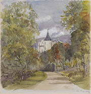 Queen Victoria, sketch of new Balmoral Castle, 1852 (cropped)