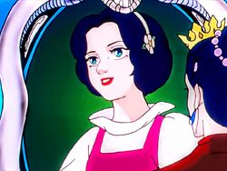 Snow White in the reflection of her stepmother's magic mirror