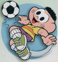 Cascão jogando futebol no álbum da Chicle de Bola Gang