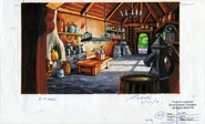 Background watercolor drawing of the mansion's kitchen by Peter Chan.