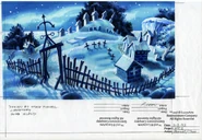 Early background watercolor drawing, with crypts instead of tombstones.