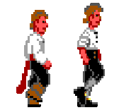 Early version of Guybrush during the design of SoMI. Final version on the right for comparison.