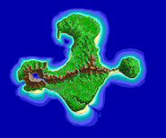 The Secret of Monkey Island (EGA); composite map of the 5 parts explored in the game, along with some contour shore lines not used in the final game