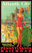 Pennsylvania Railroad poster from the 1930s promoting tourism in Atlantic City.