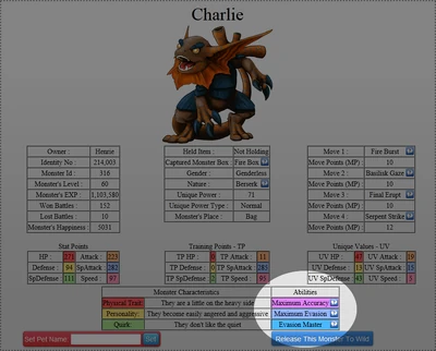 Location of Abilities on Monster Detail page.