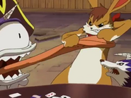 Hare gets suspicious at one of his cards being blank...