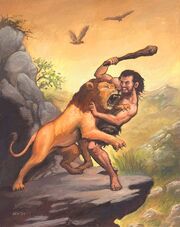 Nemean lion fighting Herakles